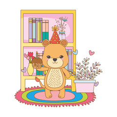 Lioness cartoon with happy birthday icon design