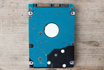 Hard disk for computer on a wooden board