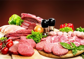 Fresh Raw Meat Background with vegetables
