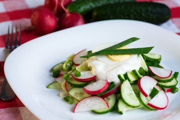 Breakfast of fresh vegetables in a rustic style.