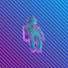 Psychedelic Vaporwave Astronaut on Retro Background. Low Poly Vector 3D Rendering