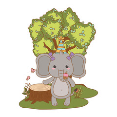 Elephant cartoon with happy birthday icon design