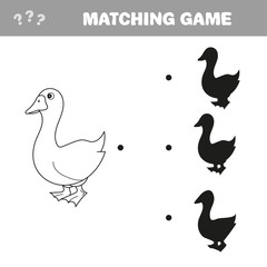 Goose birds shadow matching game vector illustration for childrem