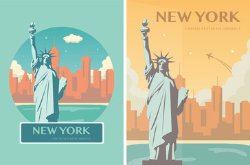Statue of Liberty banner set. World landmark. American symbol. New York city. Vector