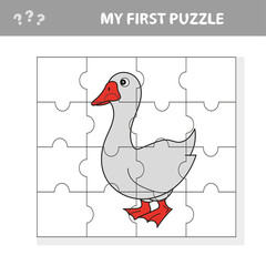 Cartoon goose puzzle design. Vector illustration for children education