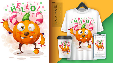 Cute pumpkin monster - mockup for your idea