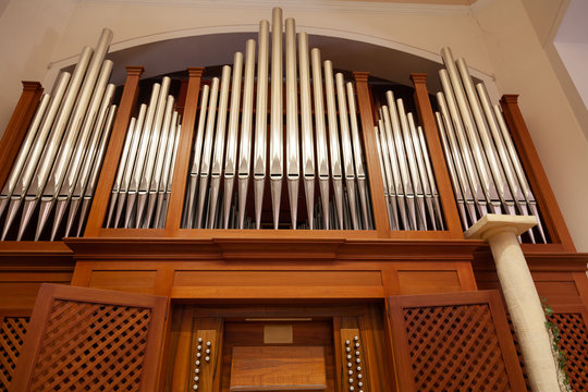 Pipe organ viewed from below