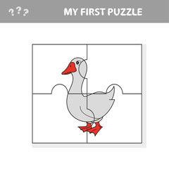 Cartoon goose puzzle design. Vector illustration for children education