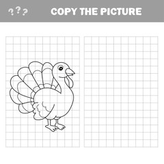 Copy the picture, the simple educational game for preschool children education with easy gaming level, the kid drawing game with Beautiful Turkey