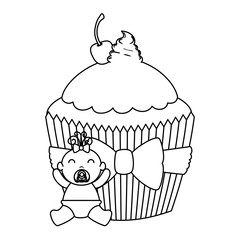 cute little baby girl with sweet cupcake