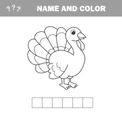 Black and White Cartoon Vector Illustration of Funny Turkey Farm Bird Animal for Coloring Book - Crossword puzzle