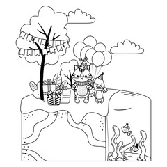 Animals cartoons with happy birthday icon design