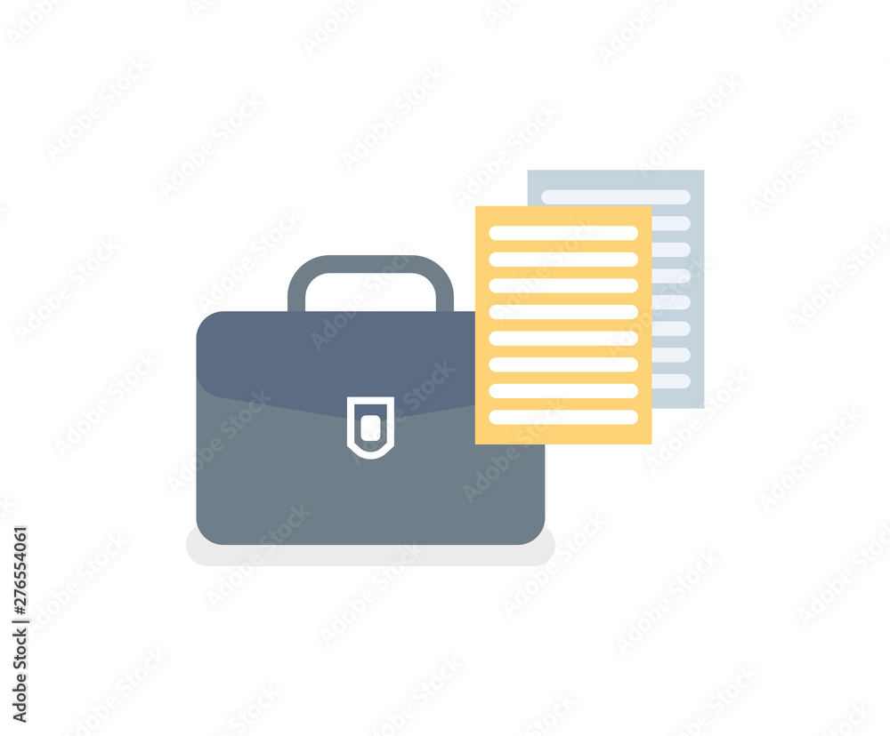 Poster documentation from briefcase vector, isolated icon of notebook and bag for documents. business corre