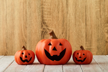 Pumpkins On Table Halloween Background