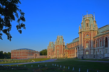 Tsaritsyno Palace complex in Moscow, founded by decree of Empress Catherine II in 1776. The construction was supervised by architects Vasily Bazhenov and Matvey Kazakov. Russia, Moscow, June 2019