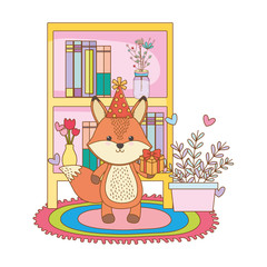 Fox cartoon with happy birthday icon design
