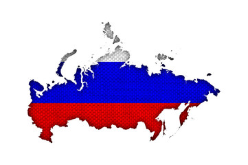 Karte und Fahne von Russland auf altem Leinen