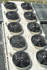 Heavy heating ventilation cooling and air conditioning set system on roof top of big industrial building