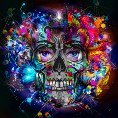Fototapeta na wymiar Human skull with colorful spots on white background 