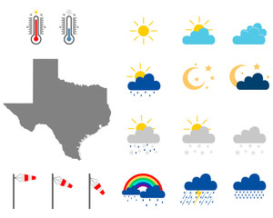 Karte von Texas mit Wettersymbolen