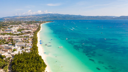 The coast of the island of Boracay. White beach and clear sea. Seascape with a beautiful coast in...