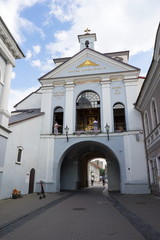 The Gate of Dawn in Vilnius, the chapel of Our Lady of the Gate of Dawn is in the middle behind the...