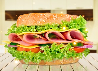 sandwich with ham, cheese and tomato isolated on white background