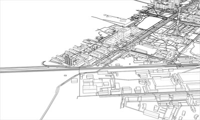 Outline city concept. Wire-frame style