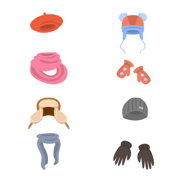 Isolated object of headwear and fashion logo. Collection of headwear and cold stock vector illustration.