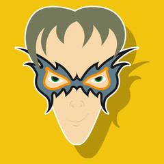 Superhero in Action. Superhero character . Icon in sticker style