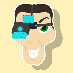 Friendly Robot Character With sticker Cartoon Illustration