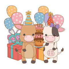 Animals cartoons with happy birthday cake design