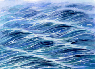 Sea water, watercolor drawing, waves - 276557220