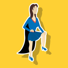 Super hero woman sticker poster in comic style.