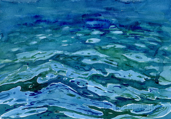 Sea water, watercolor drawing, waves - 276557253