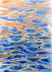 Sea water, watercolor drawing, waves - 276557257