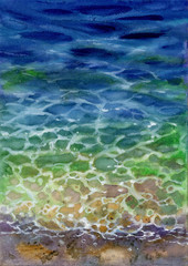 Sea water, watercolor drawing, waves - 276557280