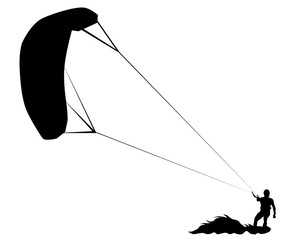 Athlete on a parachute surfboard on a white background