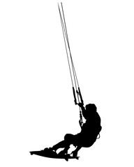Athlete on a parachute surfboard on a white background