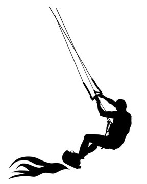 Athlete on a parachute surfboard on a white background