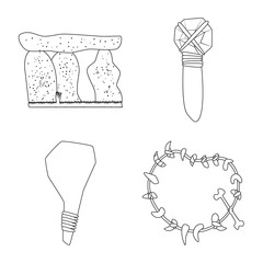 Vector illustration of primitive and archeology icon. Collection of primitive and history vector icon for stock.