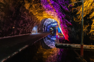 Colombia Nemocon salt mine tunnel with tank