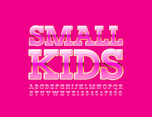 Vector luxury emblem Small Kids. Uppercase chic Font. Pink and Gold modern Alphabet Letters and Numbers