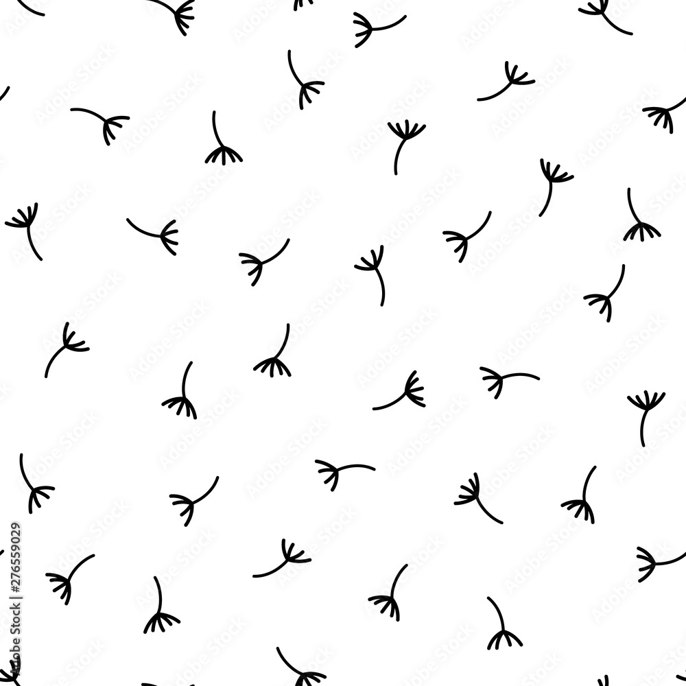 Poster dandelion seamless pattern. floral pattern of dandelions. seamless simple background with flying dan