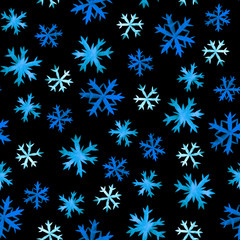 Fototapeta na wymiar Snowflakes seamless pattern. Christmas winter background.Watercolor illustration hand drawing. Design for fabric, textile, paper and greeting cards.