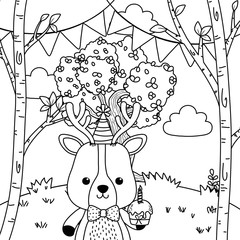 Reindeer cartoon with happy birthday icon design