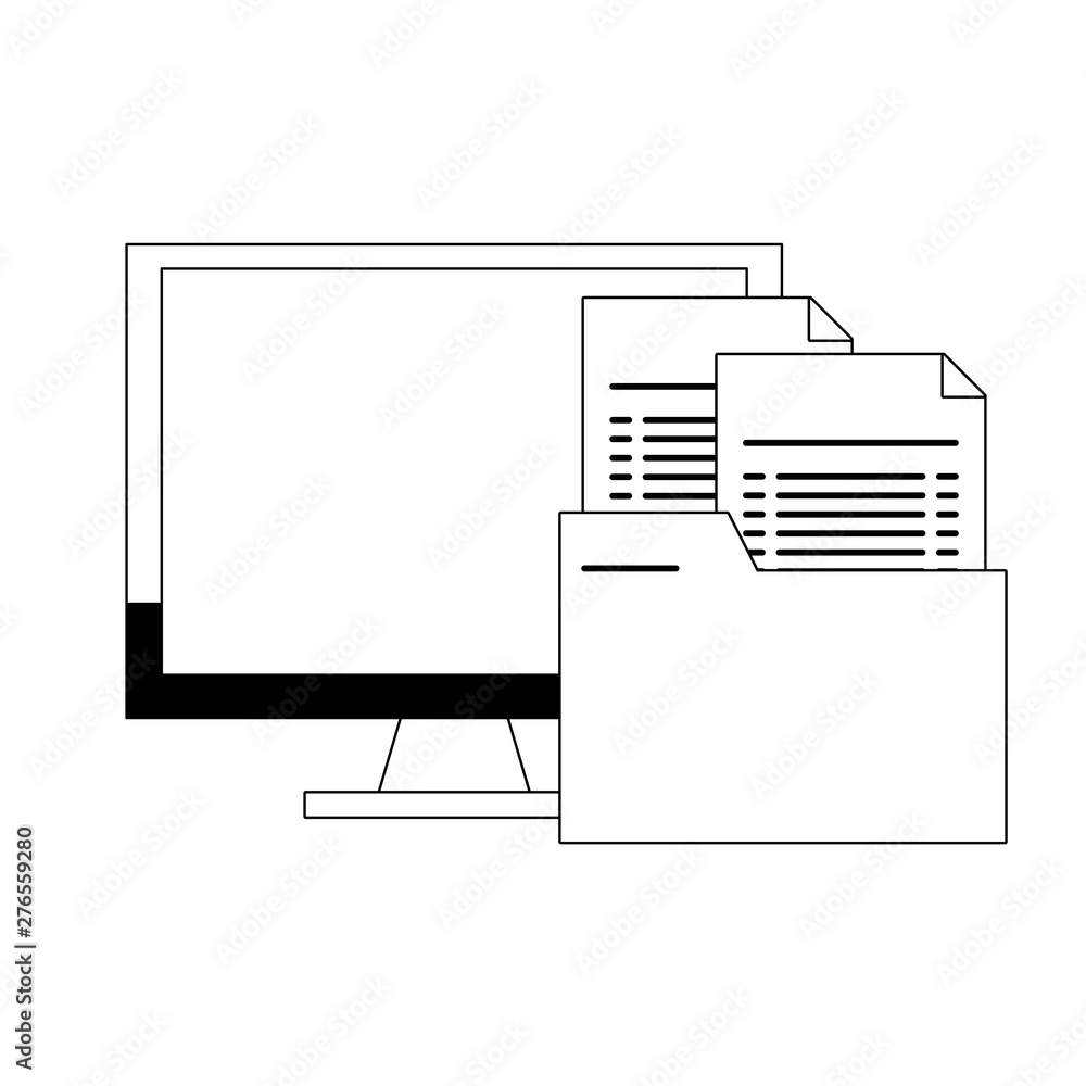 Poster computer with folder documents symbol