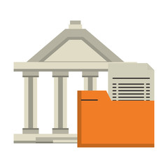 Bank building and folder document symbol