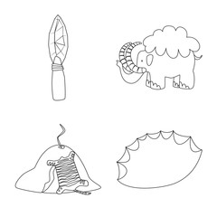 Vector illustration of primitive and archeology logo. Collection of primitive and history vector icon for stock.