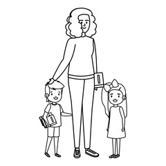 happy students kids with female teacher